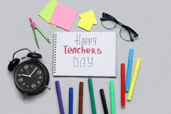 Caderno Com Texto Happy Teachers Dia Óculos Diferentes Artigos Papelaria — Fotografia de Stock