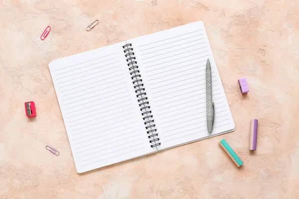 Blank Notebook Stationery Grunge Beige Background — Stock Photo, Image