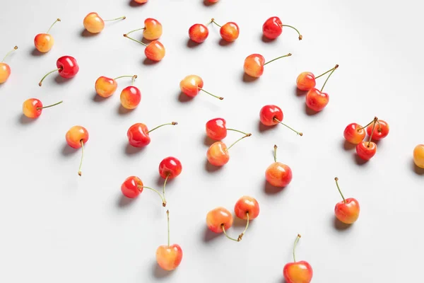 Many Sweet Cherries Grey Background — Stock Photo, Image