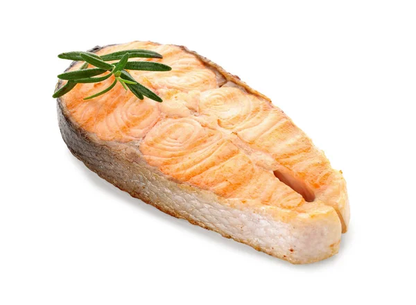Tasty Grilled Salmon Steak White Background — Stock Photo, Image