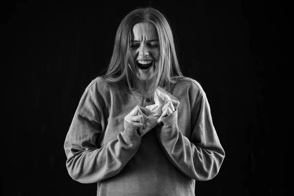 Screaming Female Junkie Drugs Black Background — Stock Photo, Image