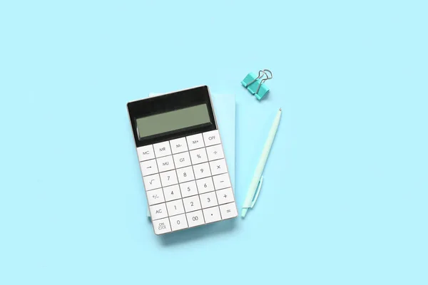 Modern Calculator Stationery Blue Background — Stock Photo, Image