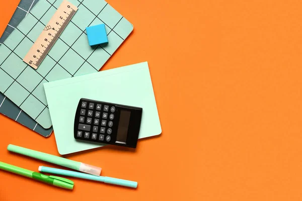 Modern Calculator Stationery Orange Background — Stock Photo, Image