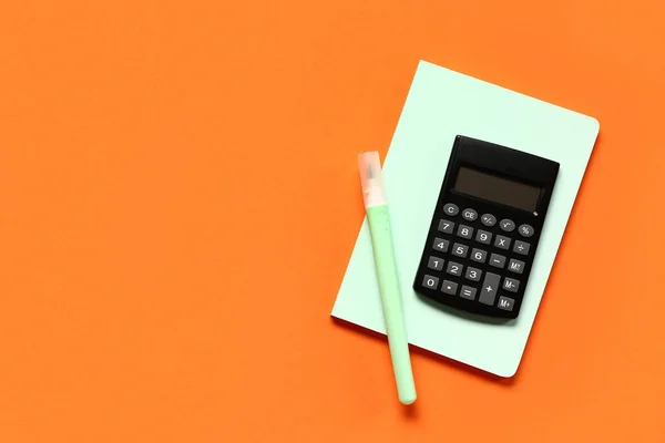 Modern Calculator Stationery Orange Background — Stock Photo, Image