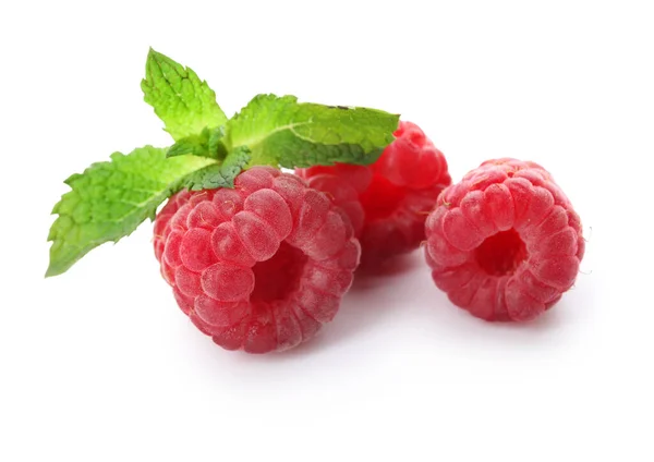 Fresh Raspberry Mint White Background — стоковое фото