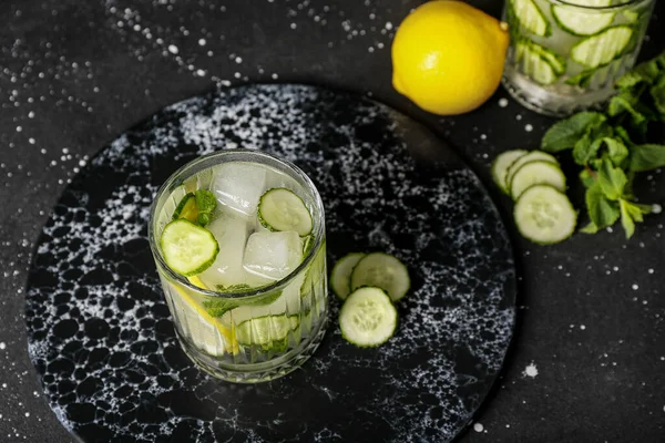 Glass Mojito Cucumber Grunge Black Table — Stock Photo, Image