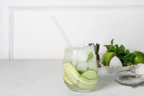 Glass Mojito Cucumber Grunge White Background — Stock Photo, Image