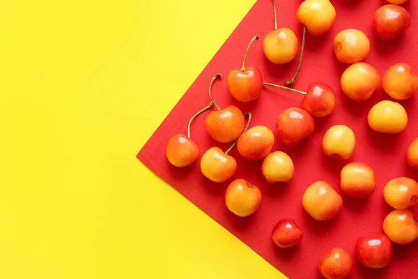 Many Sweet Yellow Cherries Colorful Background — Stock Photo, Image