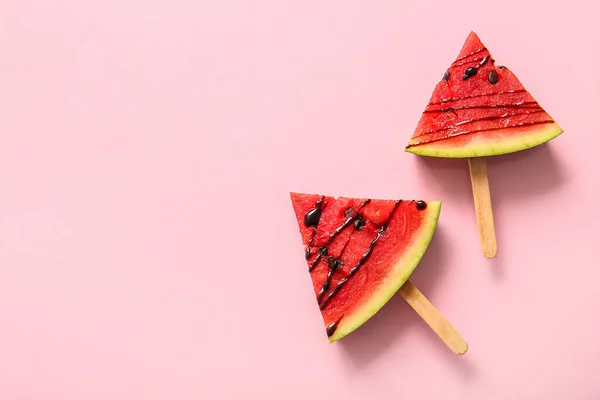 Sweet Watermelon Sticks Pink Background — Stock Photo, Image