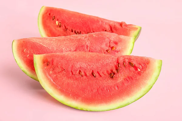 Pieces Fresh Watermelon Pink Background — Stock Photo, Image