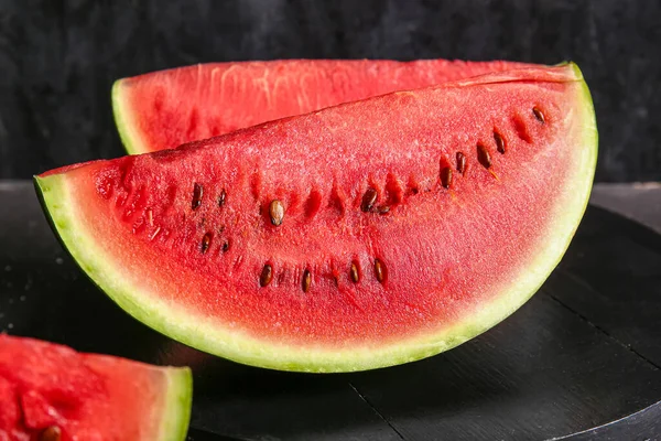 Board Pieces Fresh Watermelon Black Background — Stock Photo, Image