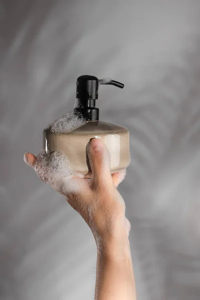 Hand Liquid Soap Grey Background — Stock Photo, Image