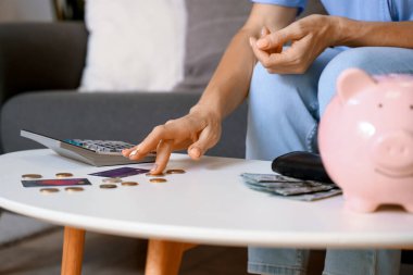 Olgun kadın portre evde, para sayma