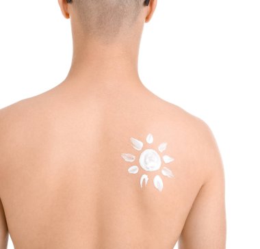 Vücudunda güneş kreminden yapılmış beyaz arka plan, arka plan...