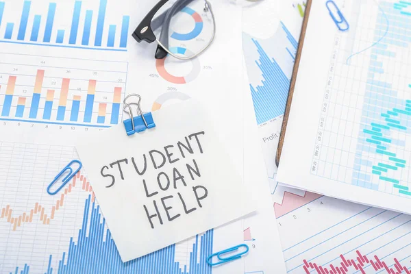 Sticky Note Text Student Loan Help Pile Different Charts — Stock Photo, Image