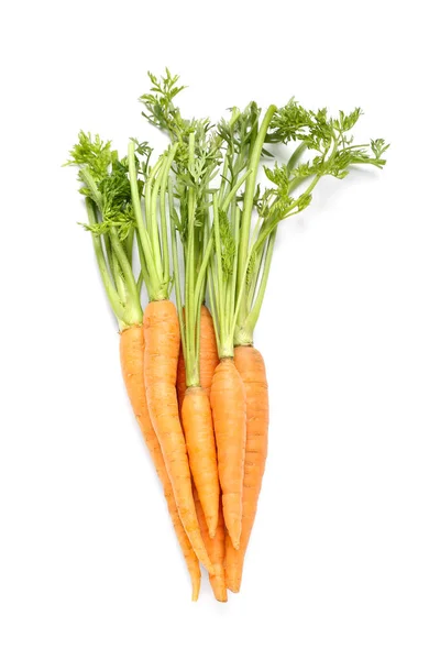 Bunch Fresh Carrots Green Tops Terisolasi Latar Belakang Putih — Stok Foto