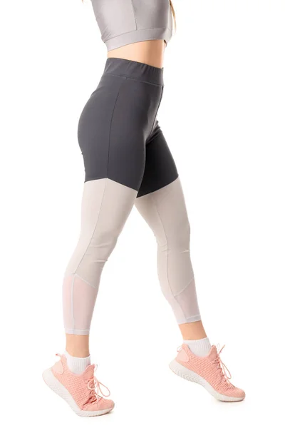 Sporty Young Woman Leggings White Background — Stock Photo, Image