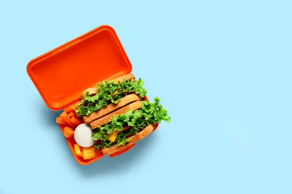 Lunchbox Tasty Food Blue Background — Stock Photo, Image