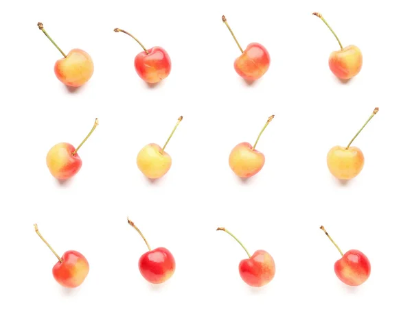 Many Sweet Yellow Cherries White Background — Stock Photo, Image
