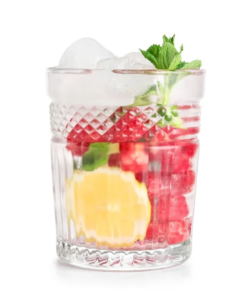 Glass Fresh Raspberry Lemonade Mint White Background — Stock Photo, Image