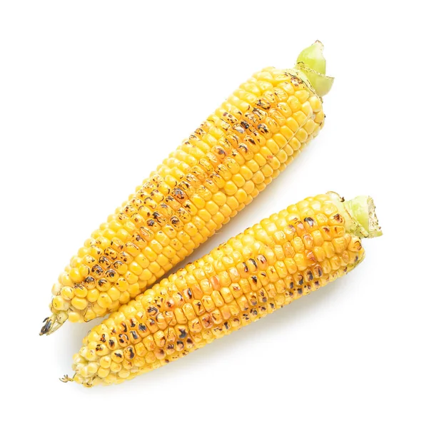 Ízletes Grillezett Kukorica Cobs Fehér Háttér — Stock Fotó