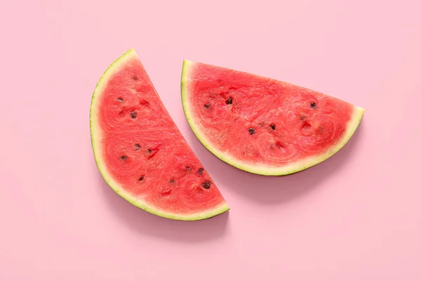 Stücke Von Frischer Wassermelone Auf Rosa Hintergrund — Stockfoto