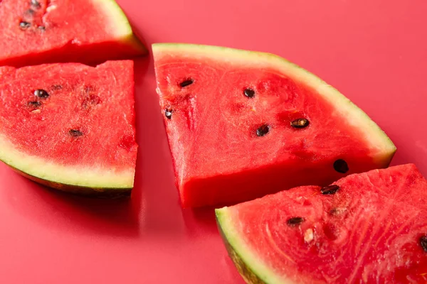 Pieces Fresh Watermelon Red Background — Stock Photo, Image
