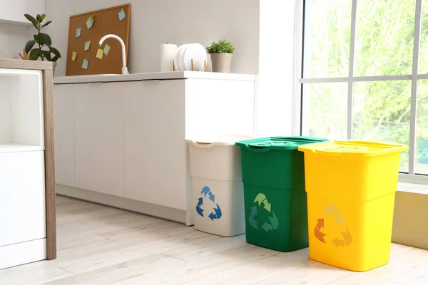 Recycle trash bins in kitchen