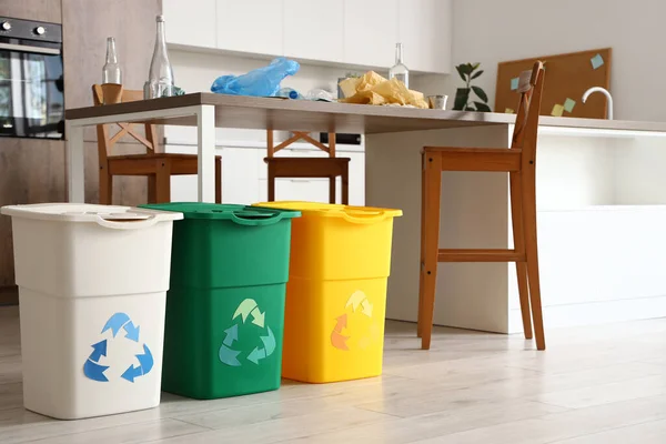 Recycle Trash Bins Kitchen — Stock Photo, Image