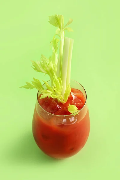 Glass Bloody Mary Celery Green Background — Stock Photo, Image
