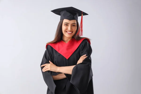 Female Graduate Student Light Background — Stock Photo, Image