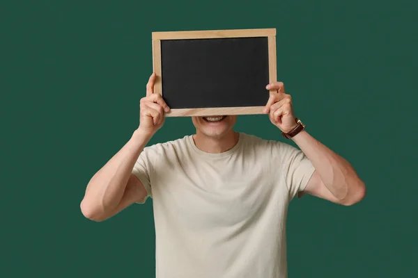 Male Teacher Chalkboard Green Background — Stock Photo, Image
