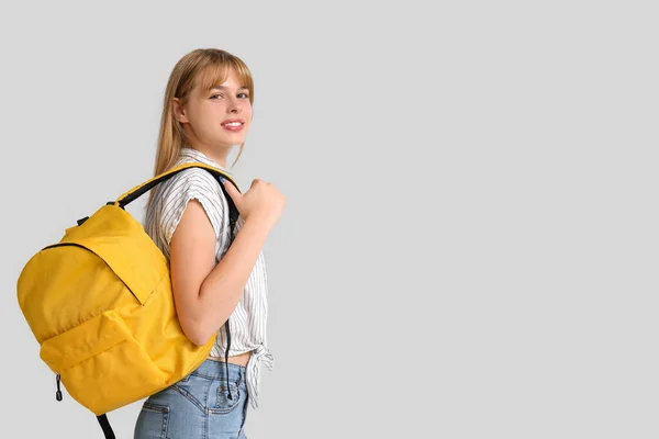 Female Student Backpack Light Background — Stock Photo, Image