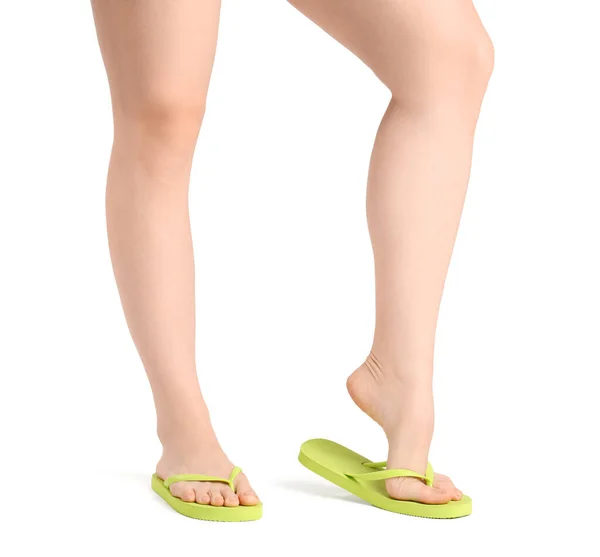 白色背景的翻筋斗中的女性腿 — 图库照片