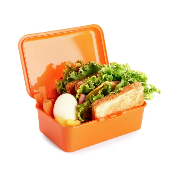 Lunchbox Avec Une Nourriture Savoureuse Isolée Sur Fond Blanc — Photo
