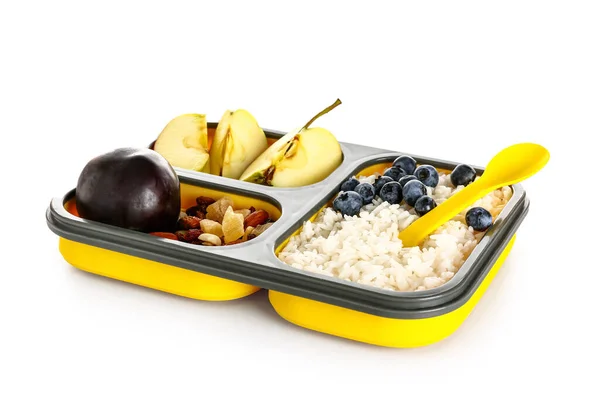 Lunchbox Mit Leckerem Essen Isoliert Auf Weißem Hintergrund — Stockfoto