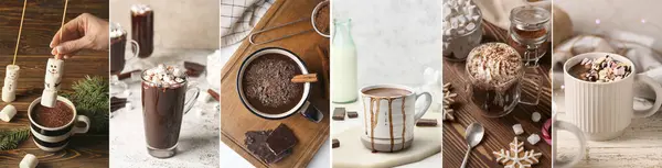 Conjunto Chocolate Quente Copos Mesa — Fotografia de Stock