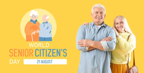 Banner World Senior Citizen Day Happy Mature Couple — Stock fotografie