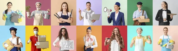 Set Von Menschen Unterschiedlicher Berufe Auf Farbigem Hintergrund — Stockfoto
