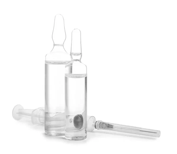 Medical Ampules Syringe White Background — Stock Photo, Image
