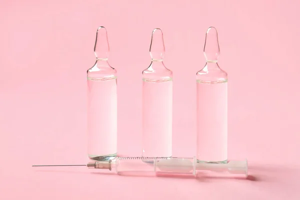 Medical Ampules Pink Background — Stock Photo, Image