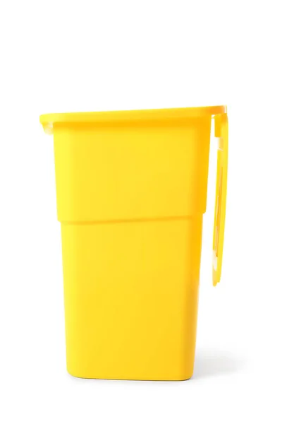 Recipiente Amarelo Para Lixo Isolado Branco Conceito Reciclagem — Fotografia de Stock