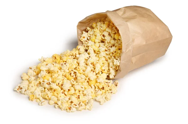 Torba Papierowa Chrupiącym Popcornem Białym Tle — Zdjęcie stockowe