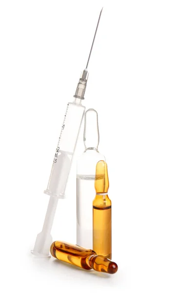 Ampules Met Injectiespuit Witte Achtergrond — Stockfoto