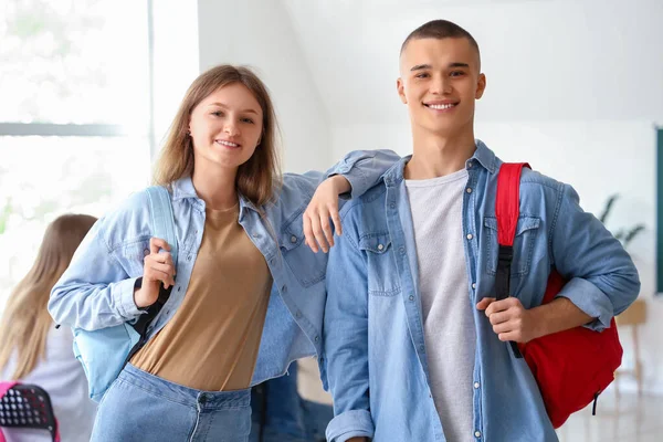 Happy Students Backpacks Classroom — Stock Photo, Image