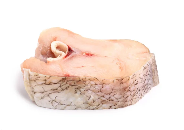 Piece Raw Codfish White Background — Stock Photo, Image