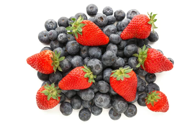 Ripe Strawberry Blueberry White Background — Stock Photo, Image