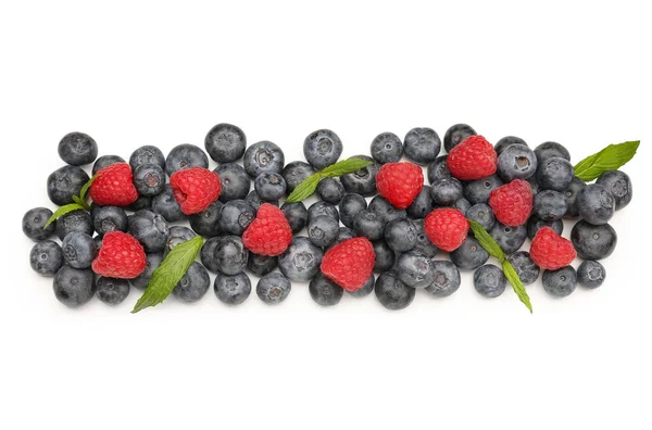 Ripe Raspberry Blueberry White Background — Stock Photo, Image