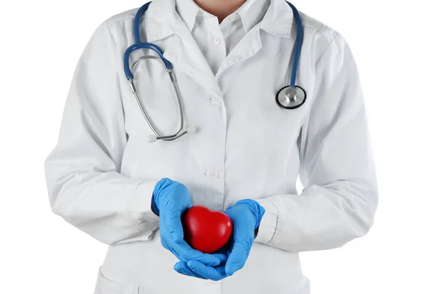 Femeie Medic Inima Izolata Fundal Alb — Fotografie, imagine de stoc