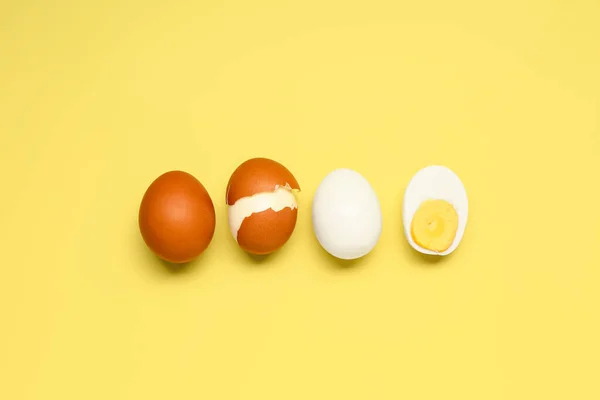 Tasty Boiled Eggs Half Yellow Background — Stock Photo, Image